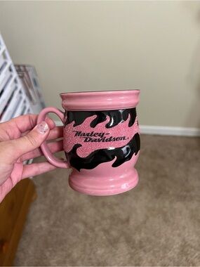 Harley-Davidson Pink and Black Glitter Flame Ceramic Mug